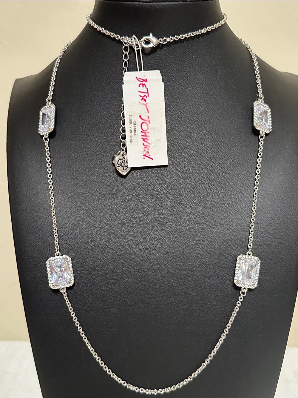 Betsey Johnson Cubic Zirconia Long Silver Tone Necklace
